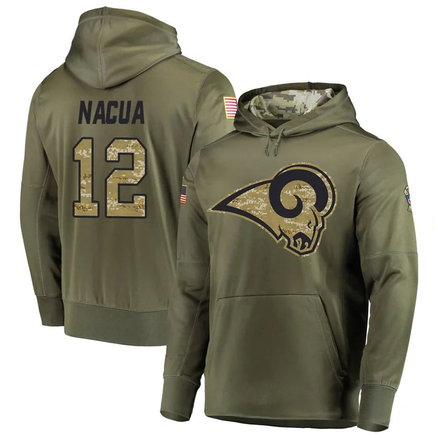 Punc LA.Rams #12 Puka Nacua Player Salute to Service Olive Hoodies Stitched Jerseys