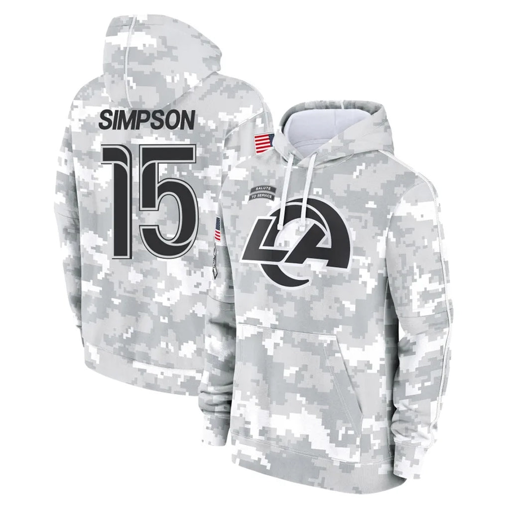 Punc LA.Rams #15 Ty Simpson Player Arctic Camo Salute to Service Hoodies Limited Game Stitched Jerseys