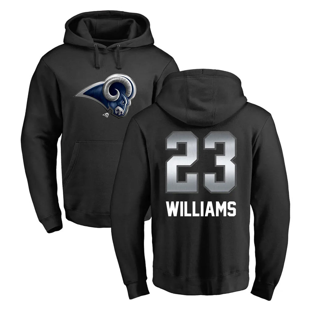 Punc LA.Rams #23 Kyren Williams Player Black Pullover Hoodie Limited Game Stitched Jerseys
