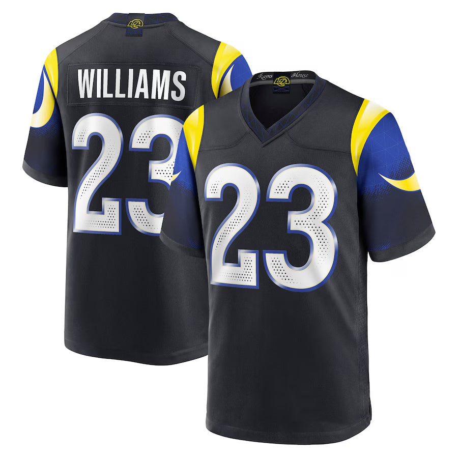 Punc LA.Rams #23 Kyren Williams Player Midnight Blue Rivalries Collection Game Stitched Jersey