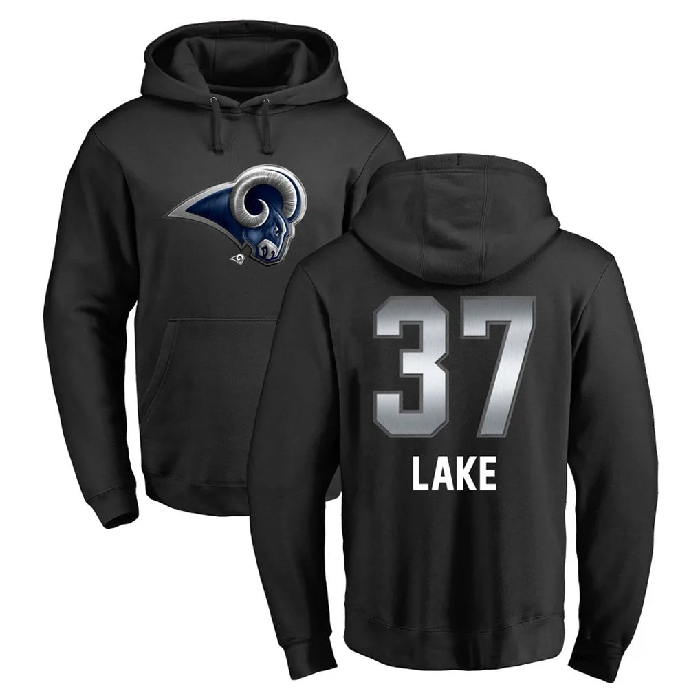 Punc LA.Rams #37 Quentin Lake Player Black Pullover Hoodie Limited Game Stitched Jerseys