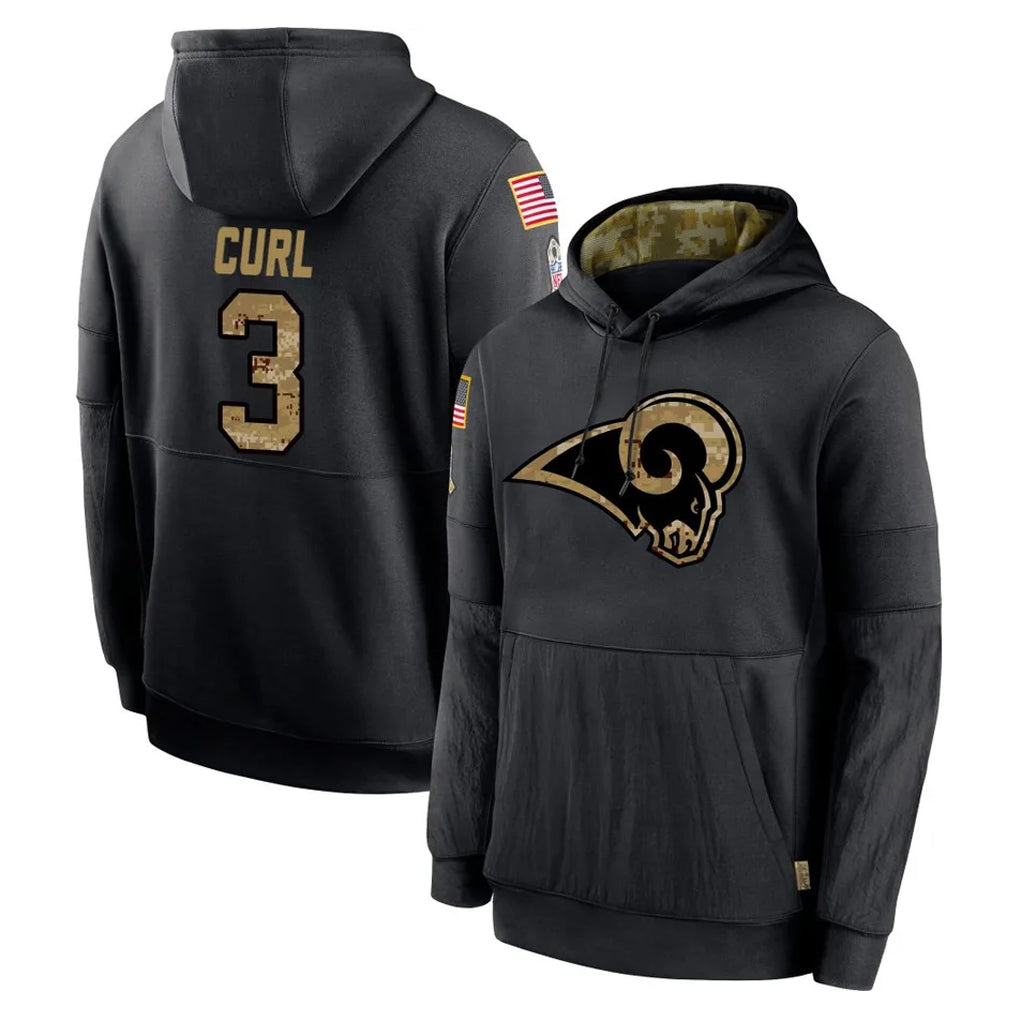 Punc LA.Rams #3 Kam Curl Player Black Salute to Service Hoodies Limited Game Stitched Jerseys