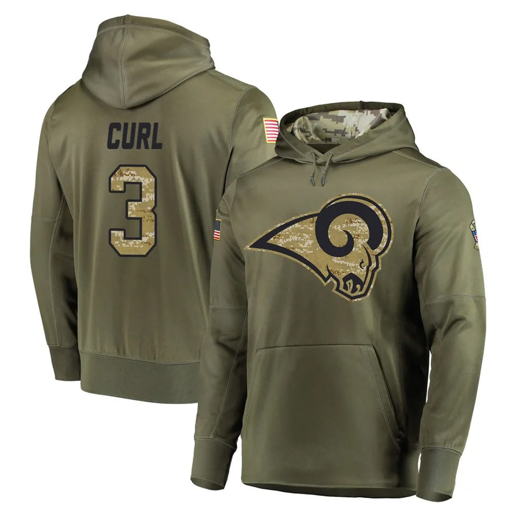 Punc LA.Rams #3 Kam Curl Player Olive Salute to Service Pullover Hoodies Home Game Stitched Jerseys
