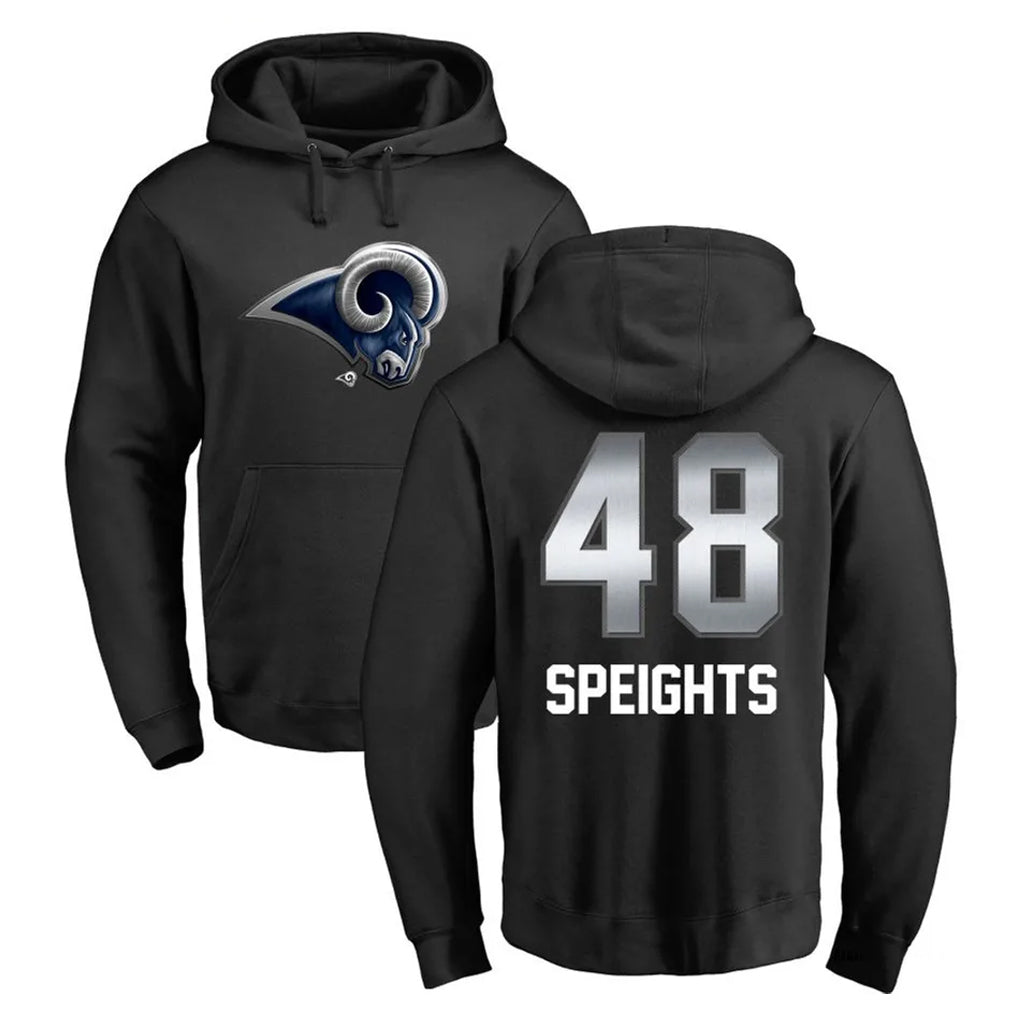 Punc LA.Rams #48 Omar Speights Player Black Pullover Hoodie Limited Game Stitched Jerseys