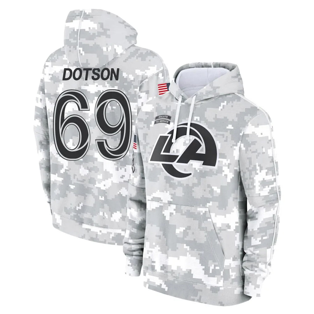 Punc LA.Rams #69 Kevin Dotson Player Arctic Camo Salute to Service Hoodies Limited Game Stitched Jerseys
