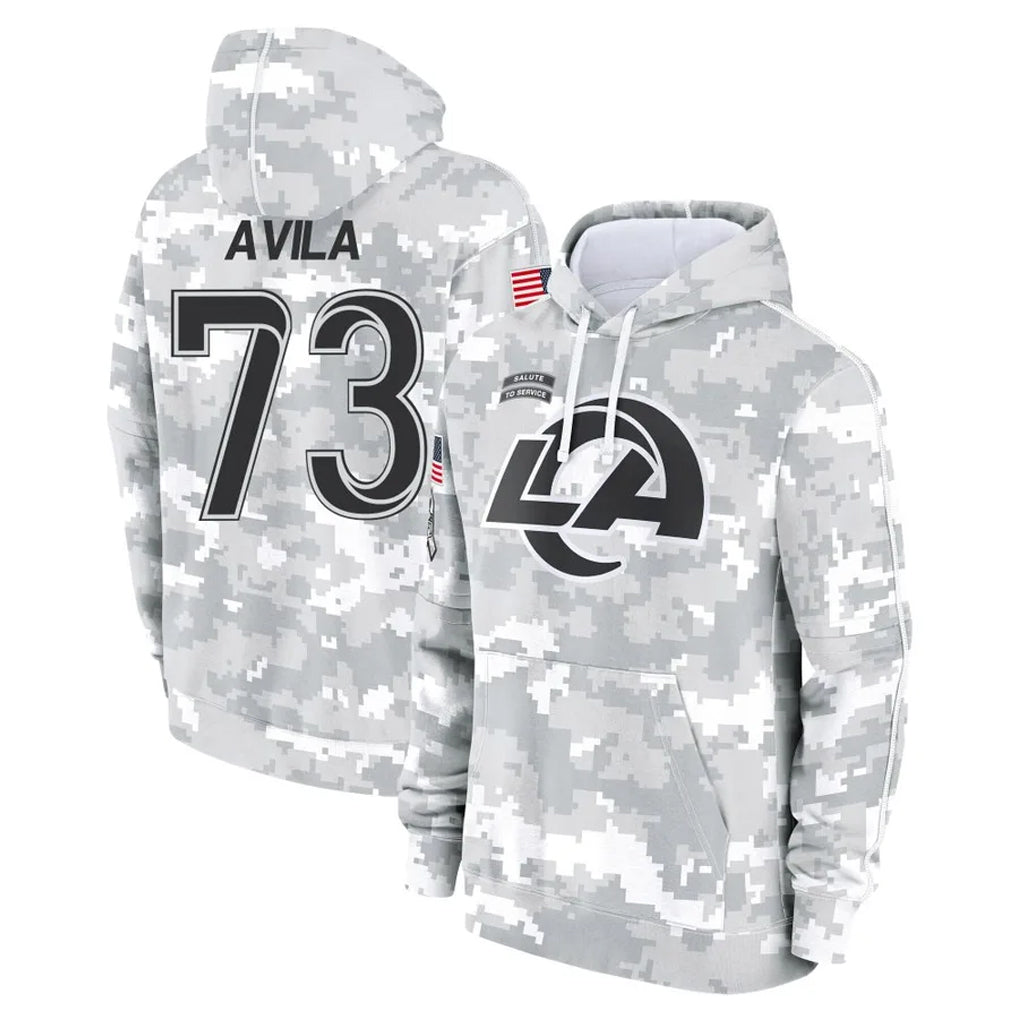 Punc LA.Rams #73 Steve Avila Player Arctic Camo Salute to Service Hoodies Limited Game Stitched Jerseys