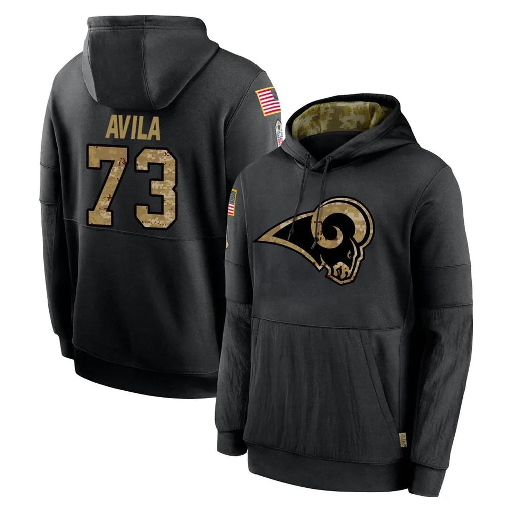 Punc LA.Rams #73 Steve Avila Player Black Salute to Service Hoodies Limited Game Stitched Jerseys