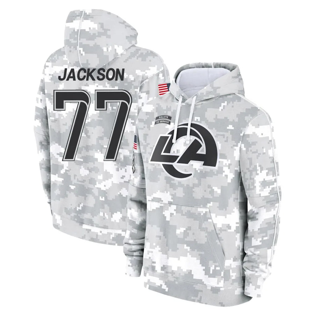 Punc LA.Rams #77 Alaric Jackson Player Arctic Camo Salute to Service Hoodies Limited Game Stitched Jerseys