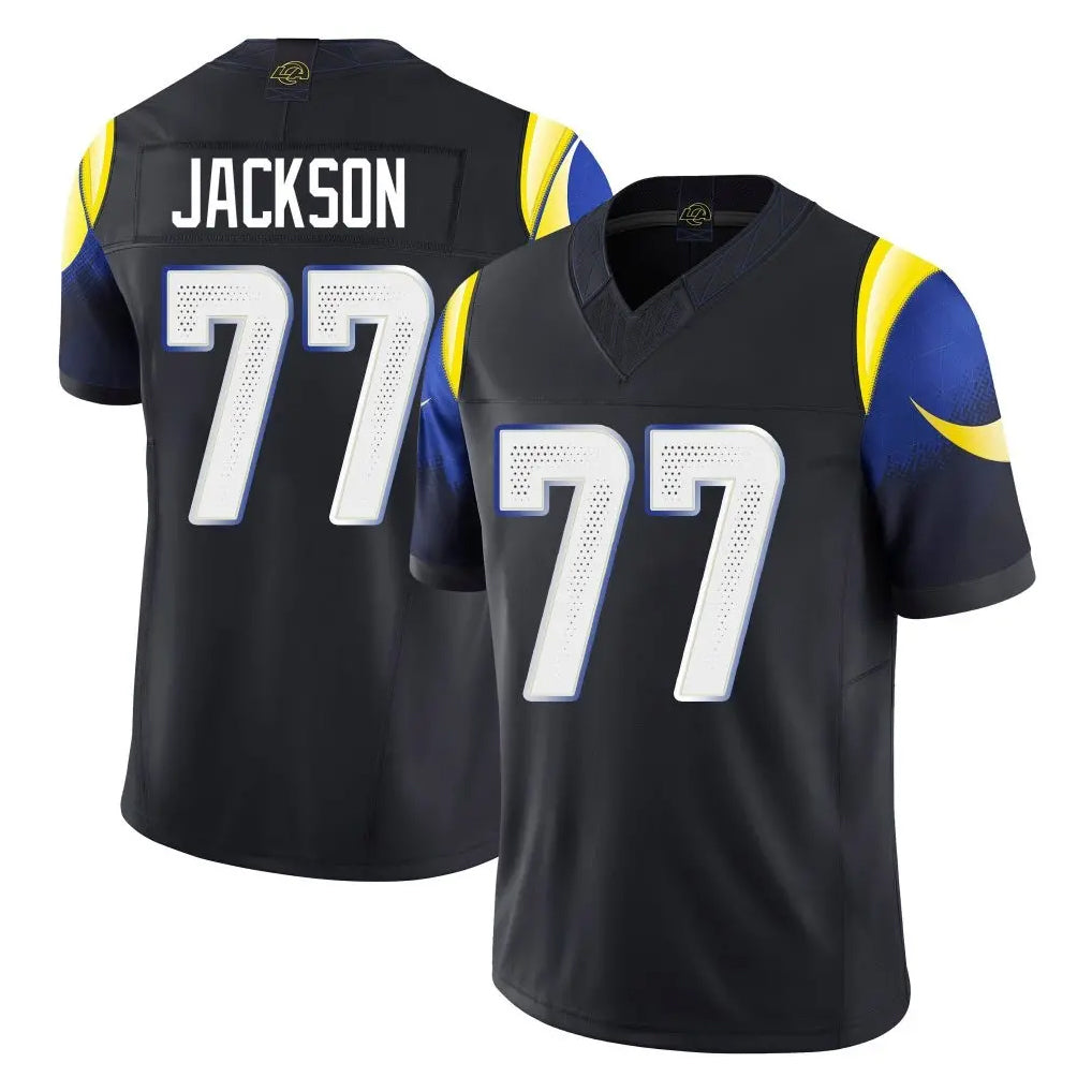 Punc LA.Rams #77 Alaric Jackson Player Black Midnight Rivalries Collection Limited Home Game Stitched Jerseys
