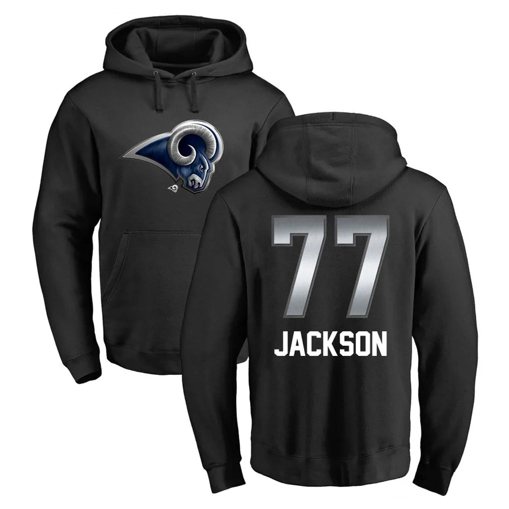 Punc LA.Rams #77 Alaric Jackson Player Black Pullover Hoodie Limited Game Stitched Jerseys