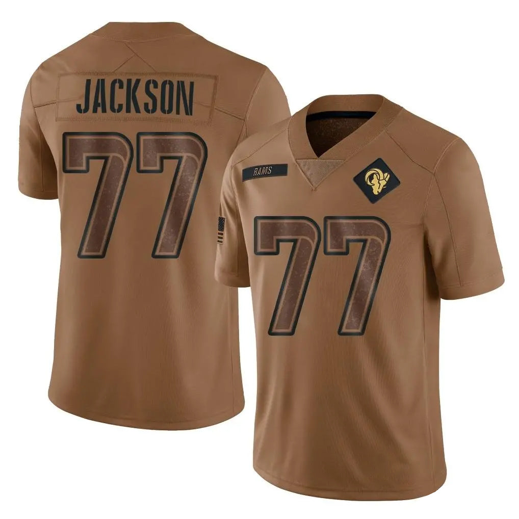 Punc LA.Rams #77 Alaric Jackson Player Brown Salute To Service Limited Stitched Jerseys