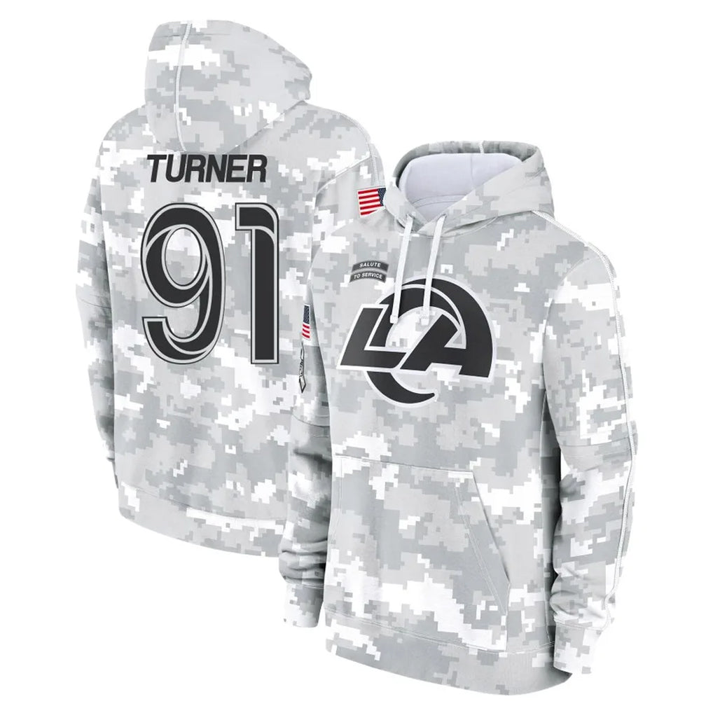 Punc LA.Rams #91 Kobie Turner Player Arctic Camo Salute to Service Hoodies Limited Game Stitched Jerseys