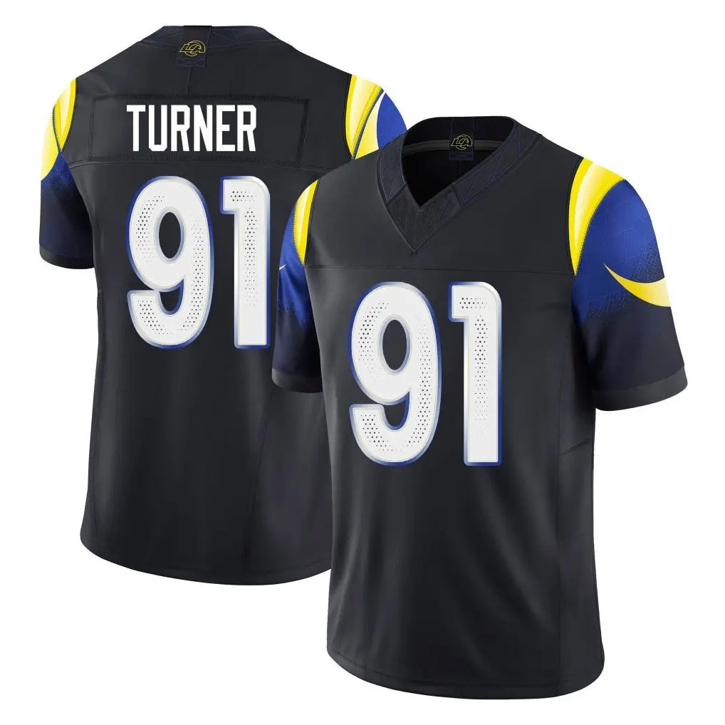 Punc LA.Rams #91 Kobie Turner Player Black Midnight Rivalries Collection Limited Home Game Stitched Jerseys