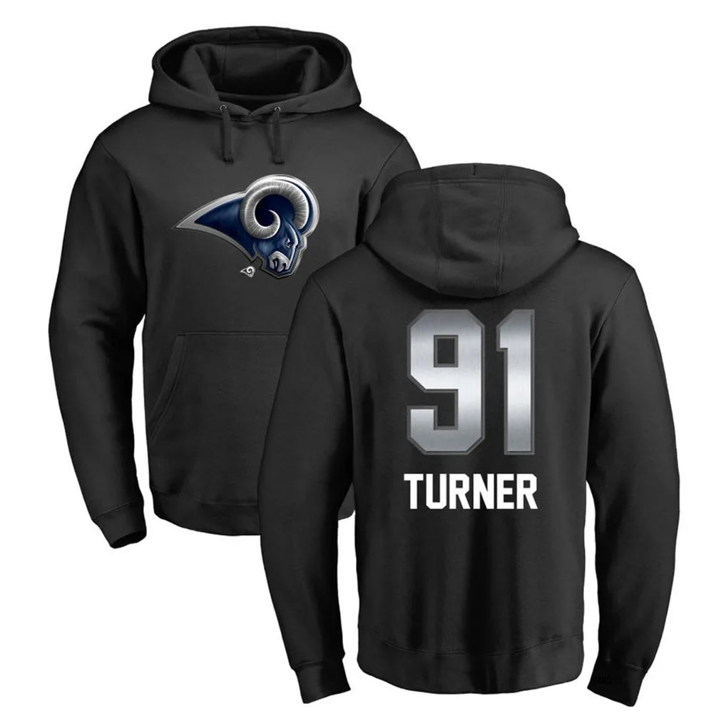 Punc LA.Rams #91 Kobie Turner Player Black Pullover Hoodie Limited Game Stitched Jerseys