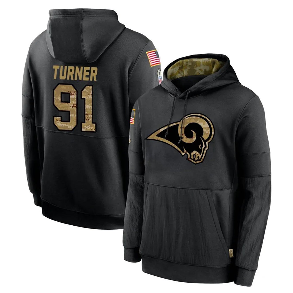Punc LA.Rams #91 Kobie Turner Player Black Salute to Service Hoodies Limited Game Stitched Jerseys