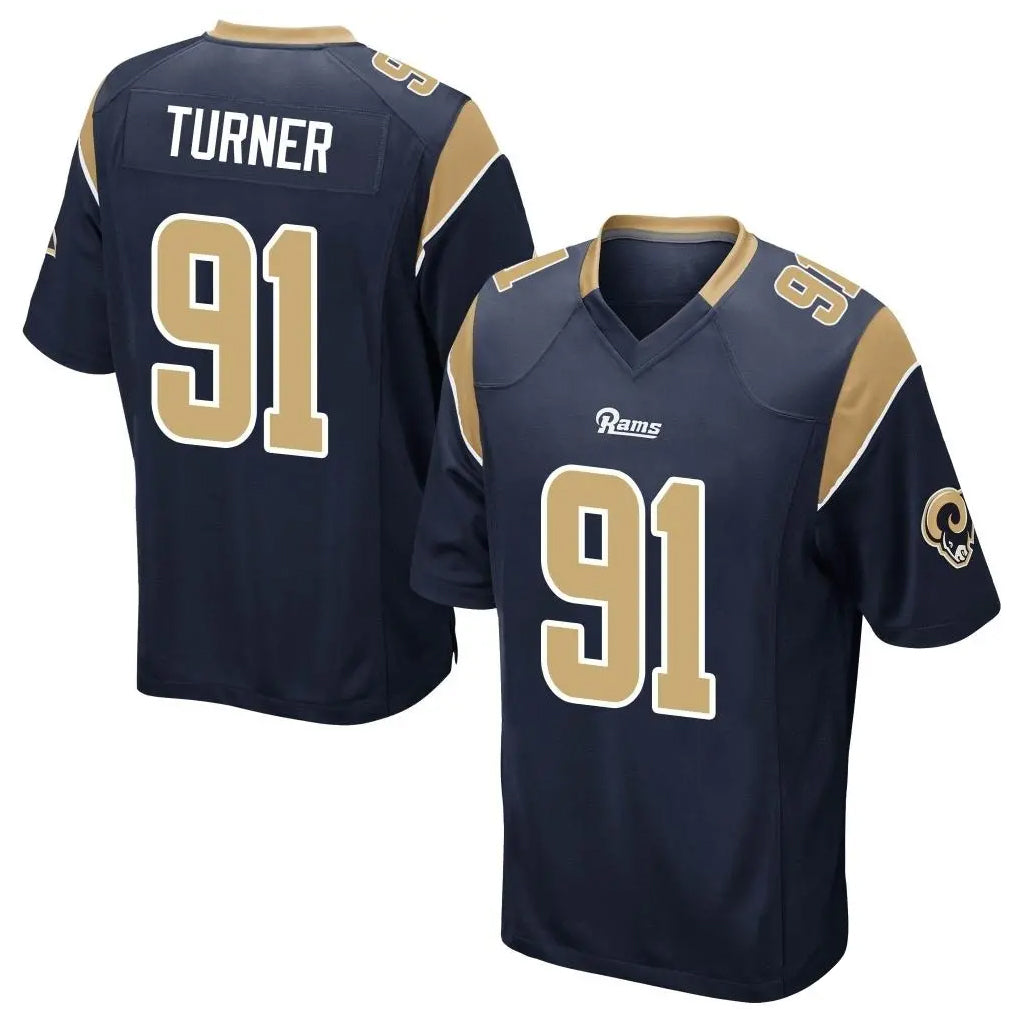 Punc LA.Rams #91 Kobie Turner Player Navy Home Game Stitched Jerseys