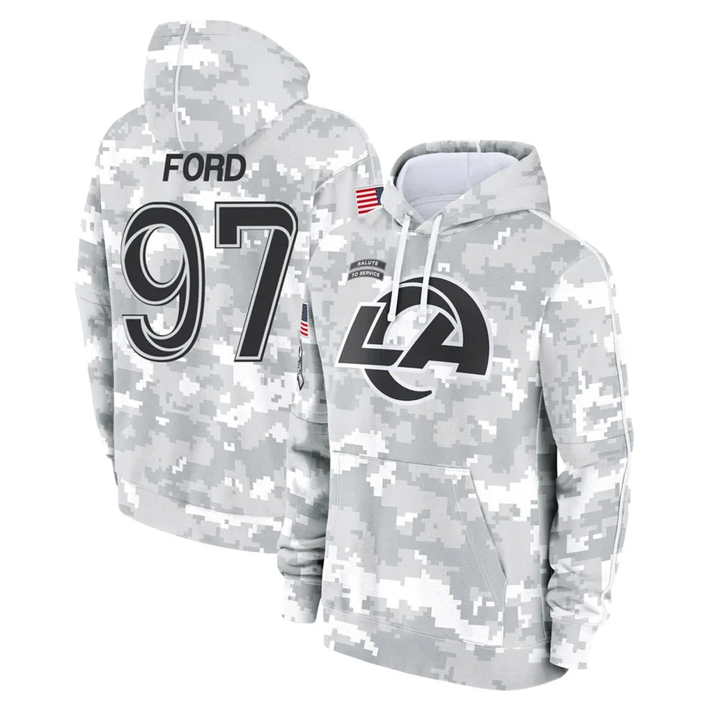 Punc LA.Rams #97 Poona Ford Player Arctic Camo Salute to Service Hoodies Limited Game Stitched Jerseys