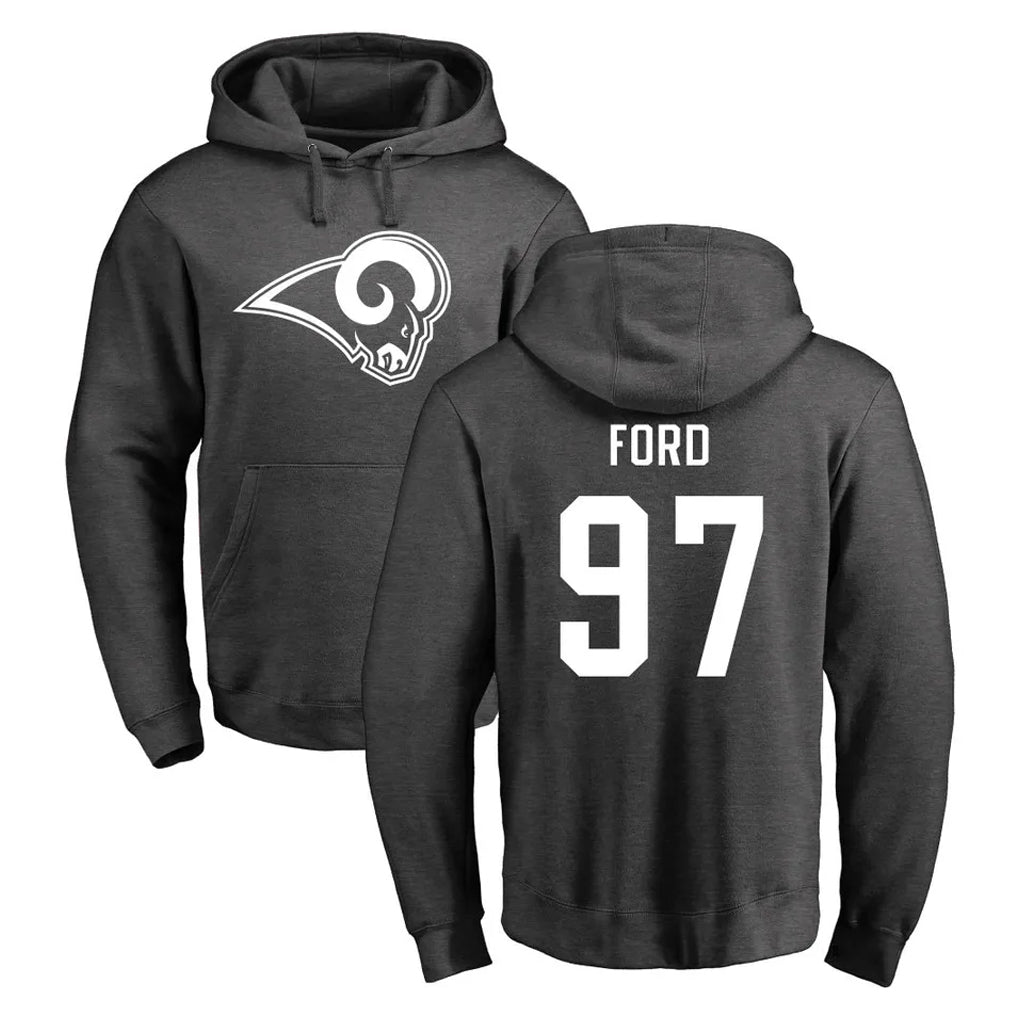 Punc LA.Rams #97 Poona Ford Player Gray Pullover Hoodie Limited Game Stitched Jerseys