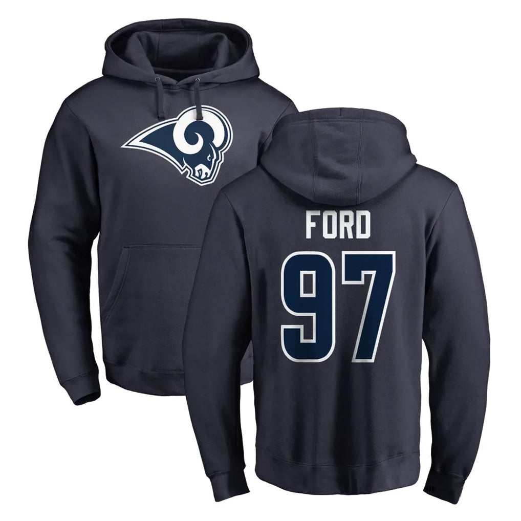 Punc LA.Rams #97 Poona Ford Player Navy Pullover Hoodie Limited Game Stitched Jerseys