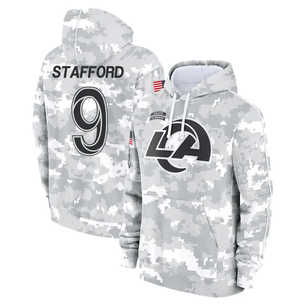 Punc LA.Rams #9 Matthew Stafford Player Arctic Camo Salute to Service Hoodies Limited Game Stitched Jerseys