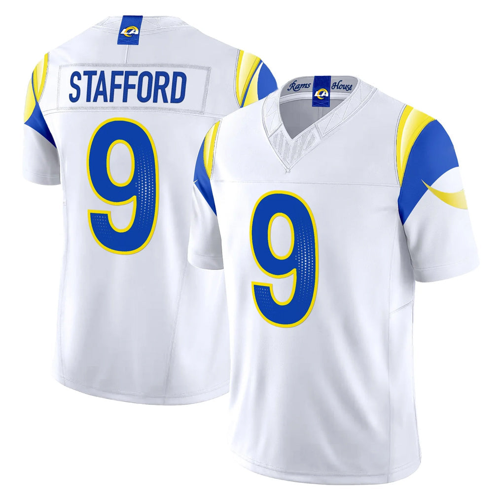 Punc LA.Rams #9 Matthew Stafford Player White Rivalries Vapor Limited Home Game Stitched Jerseys
