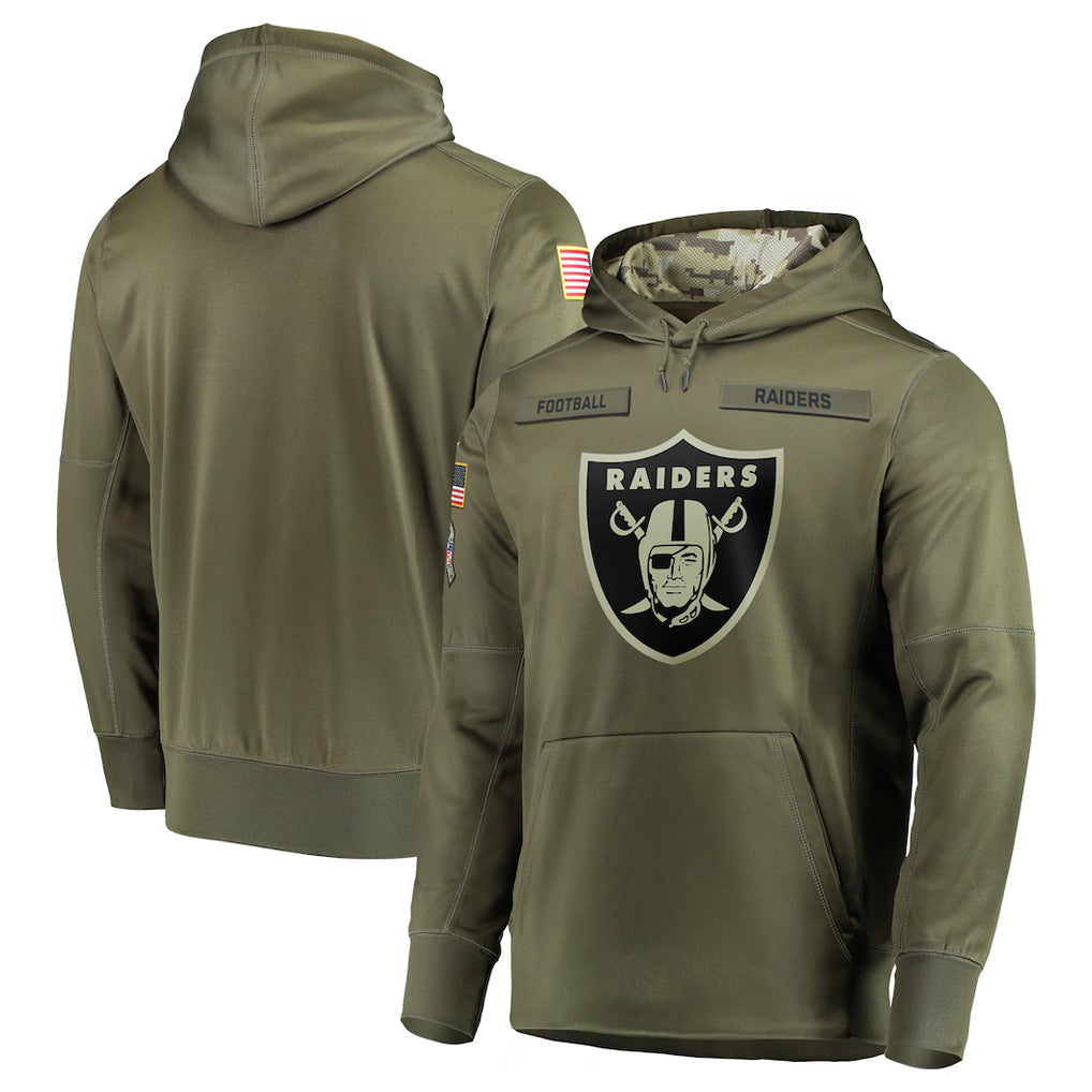 Punc LV.Raiders Olive Salute to Service Pullover Hoodies Home Game Blank Player Stitched Jerseys