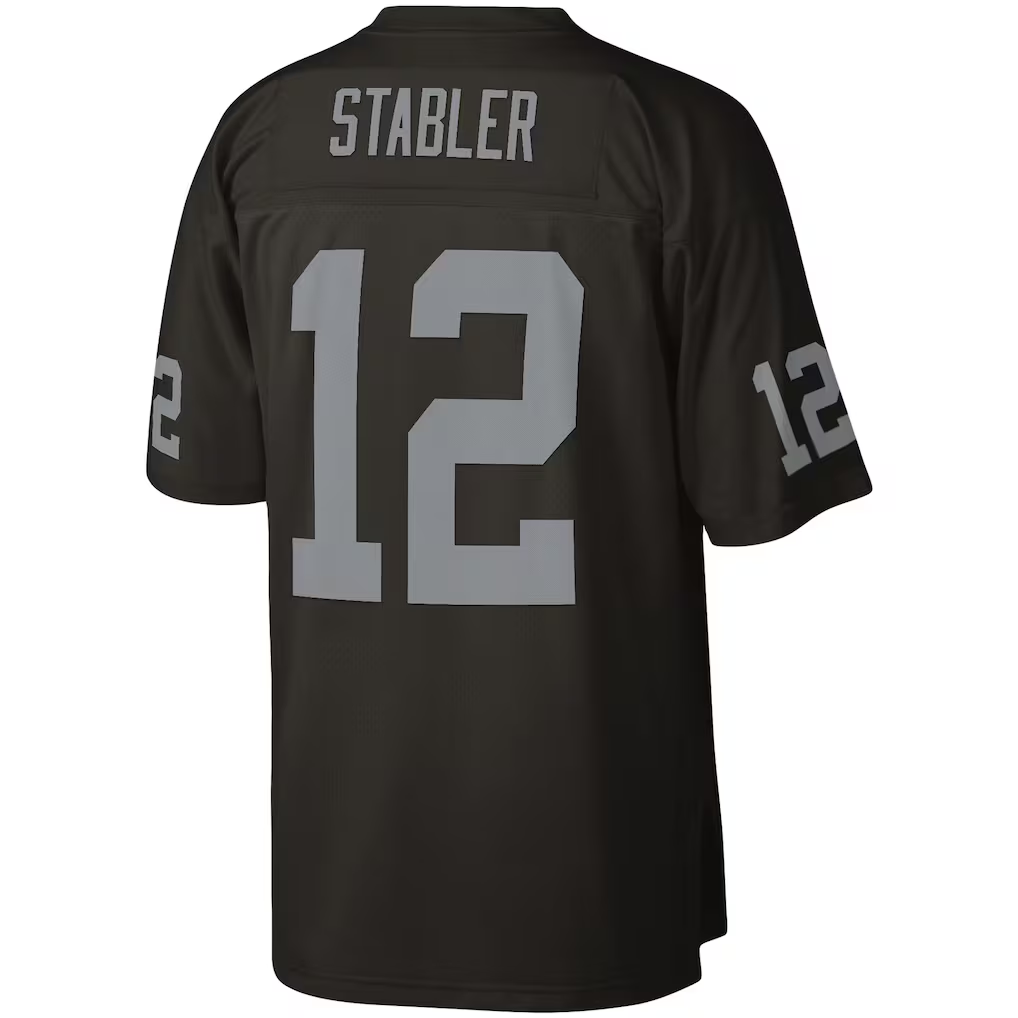 Punc LV.Raiders #12 Ken Stabler Mitchell & Ness Black Legacy Replica Jersey