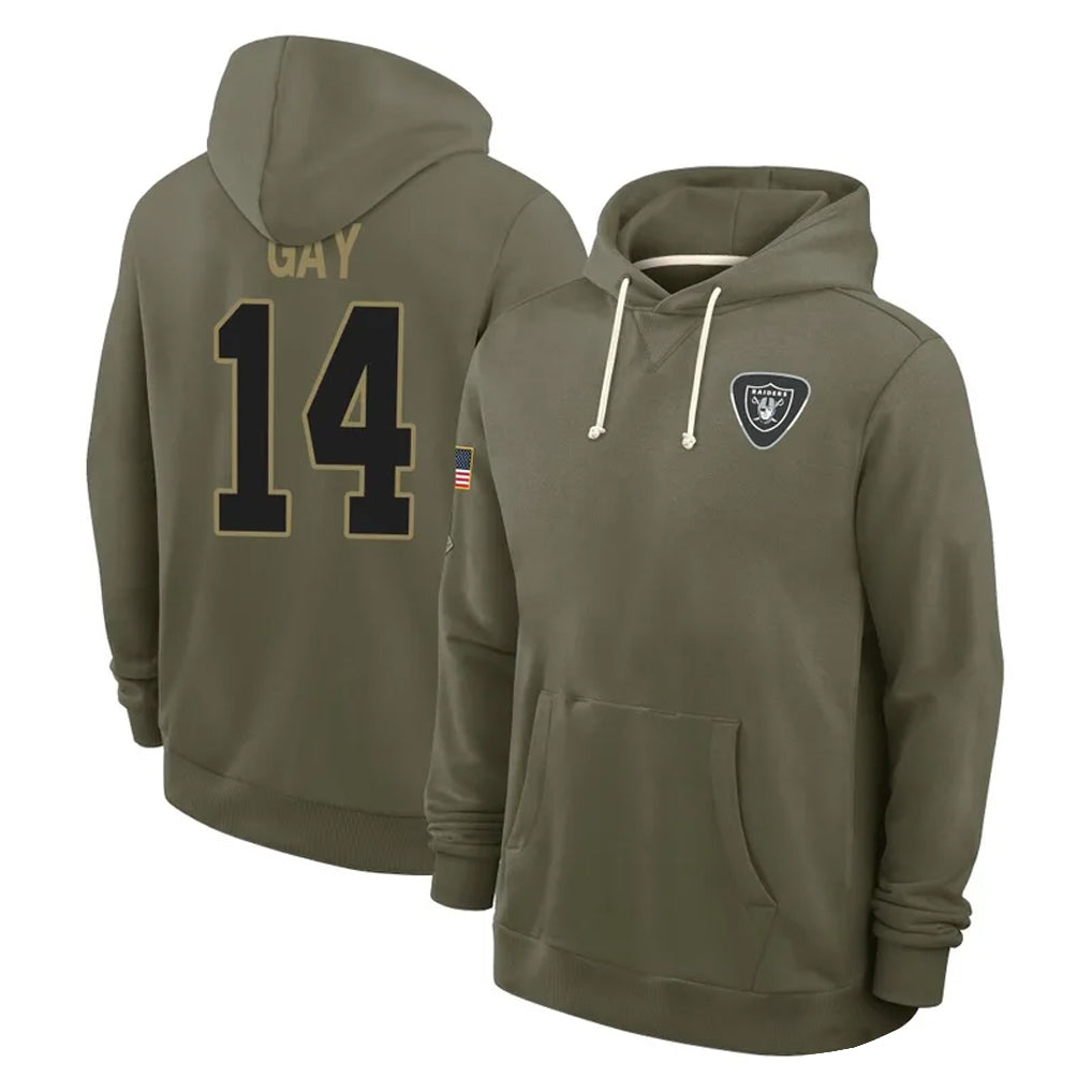 Punc LV.Raiders #14 Matt Gay Player Olive Salute to Service Pullover Hoodies Limited Stitched Jerseys