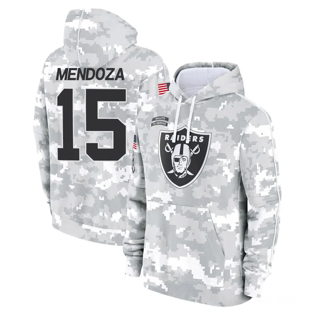 Punc LV.Raiders #15 Fernando Mendoza Player Arctic Camo Salute to Service Hoodies Limited Game Stitched Jerseys