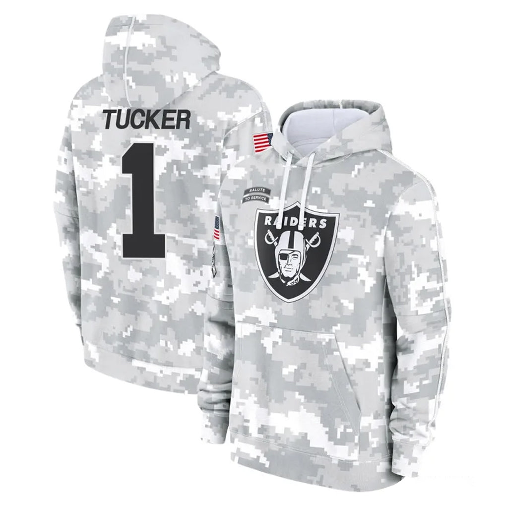 Punc LV.Raiders #1 Tre Tucker Player Arctic Camo Salute to Service Hoodies Limited Game Stitched Jerseys