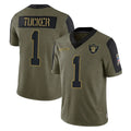Punc LV.Raiders #1 Tre Tucker Player Olive Salute To Service Limited Game Stitched Jerseys