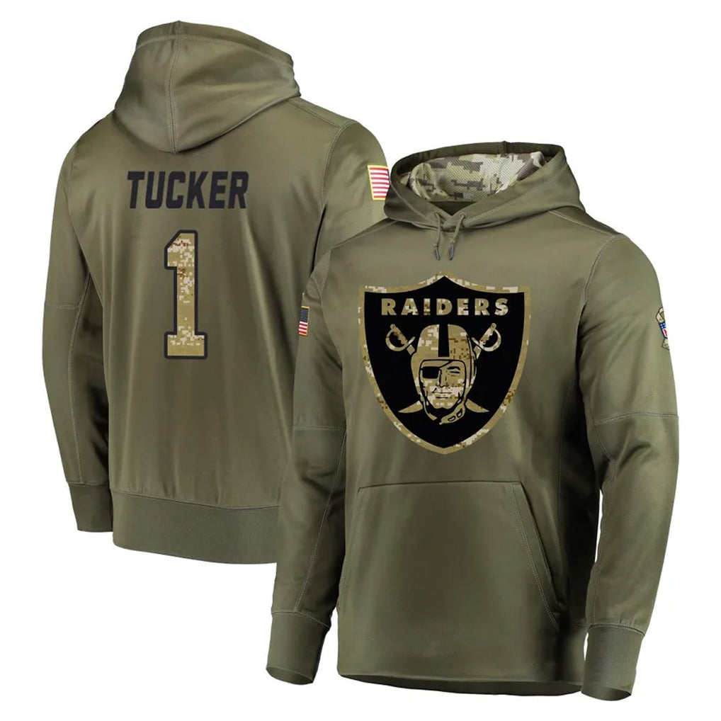 Punc LV.Raiders #1 Tre Tucker Player Olive Salute to Service Pullover Hoodies Home Game Stitched Jerseys