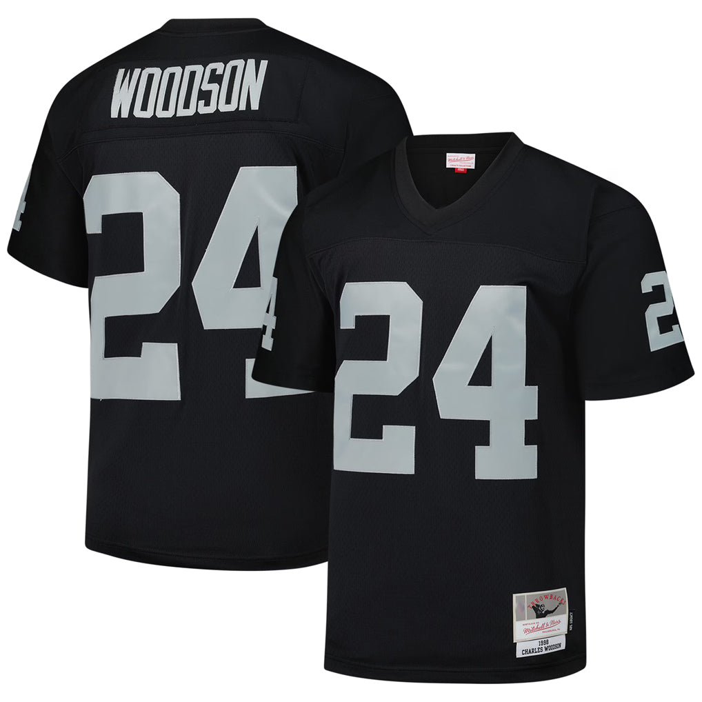 Punc LV.Raiders #24 Charles Woodson Player Mitchell & Ness Black Legacy Replica Stitched Jerseys