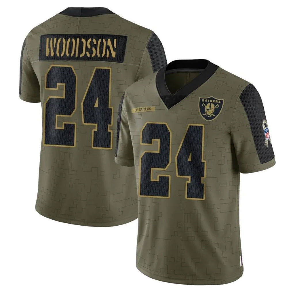 Punc LV.Raiders #24 Charles Woodson Player Salute To Service Olive Stitched Jerseys