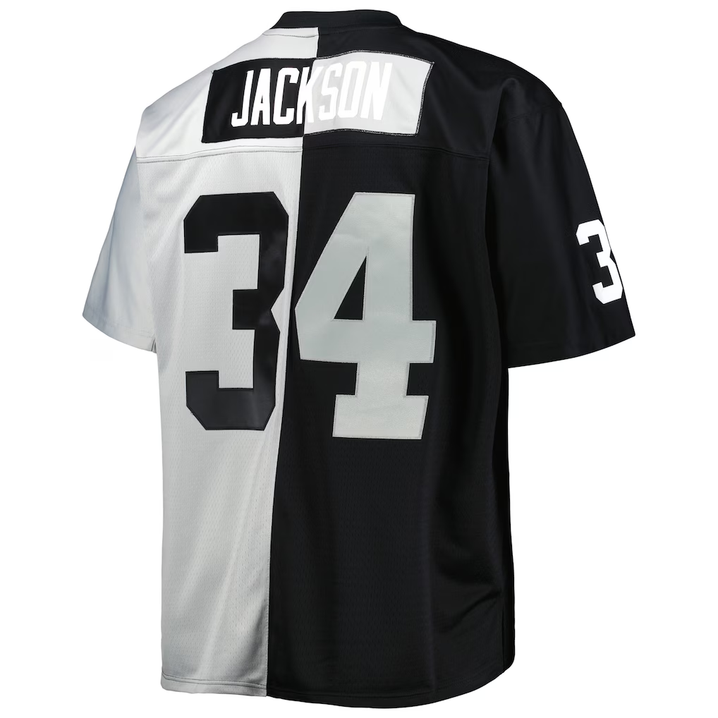 Punc LV.Raiders #34 Bo Jackson Mitchell & Ness BlackSilver Big & Tall Split Legacy Retired Player Replica Jerseys