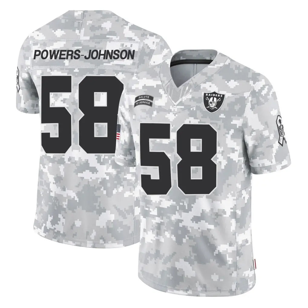 Punc LV.Raiders #58 Jackson Powers-Johnson Player Arctic Camo Salute To Service Limited Game Stitched Jerseys