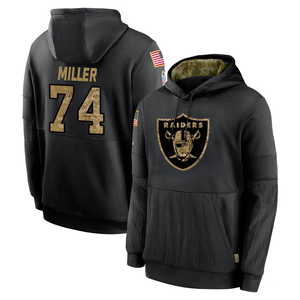 Punc LV.Raiders #74 Kolton Miller Player Black Salute to Service Hoodies Limited Game Stitched Jerseys