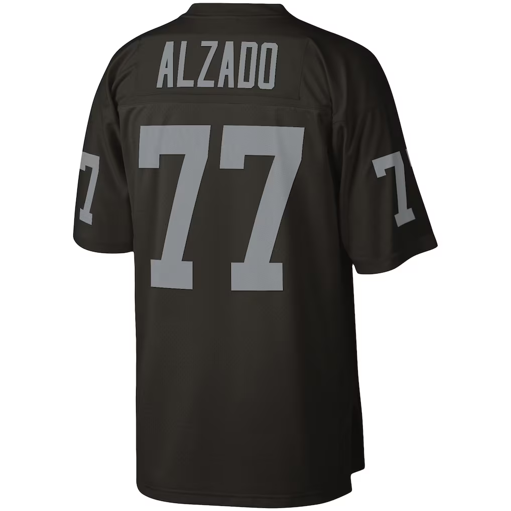Punc LV.Raiders #77 Lyle Alzado Mitchell & Ness Black Legacy Replica Stitched Puhic  Jersey