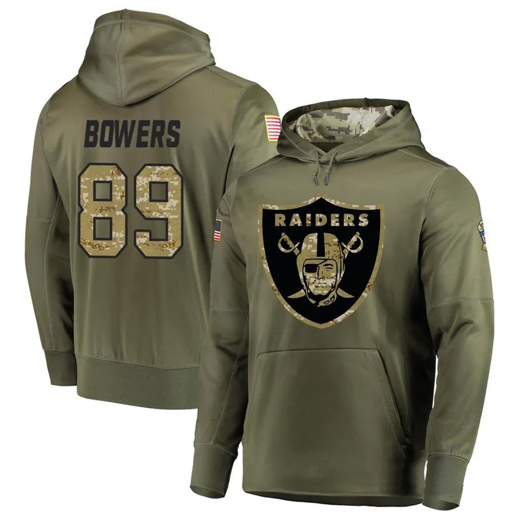 Punc LV.Raiders #89 Brock Bowers Player Salute to Service Olive Hoodies Stitched Jerseys
