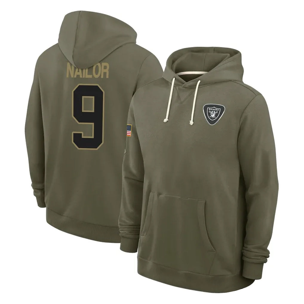 Punc LV.Raiders #9 Jalen Nailor Player Olive Salute to Service Pullover Hoodies Limited Stitched Jerseys