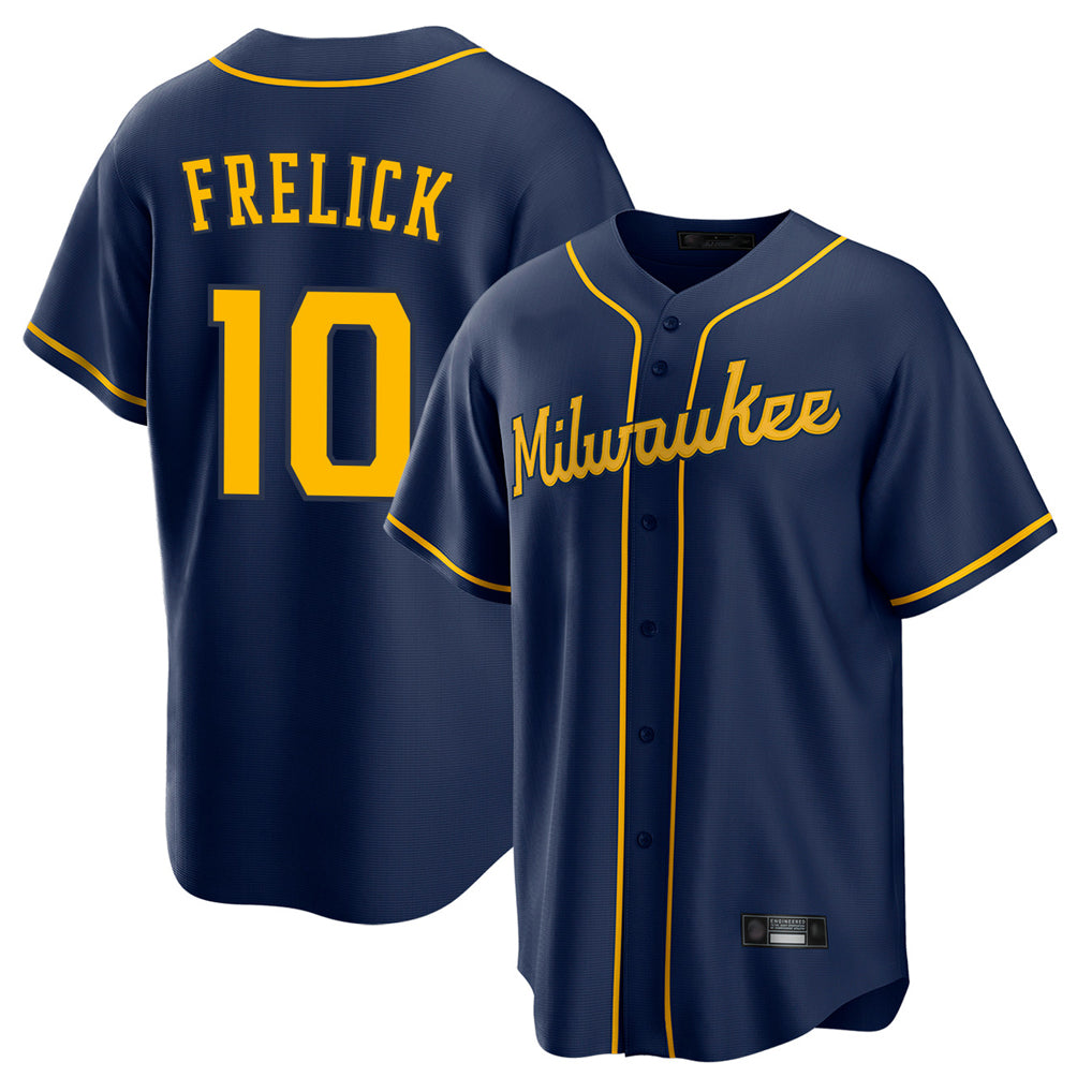 Punc M.Brewers #10 Sal Frelick Player Navy Home Game Stitched Jerseys