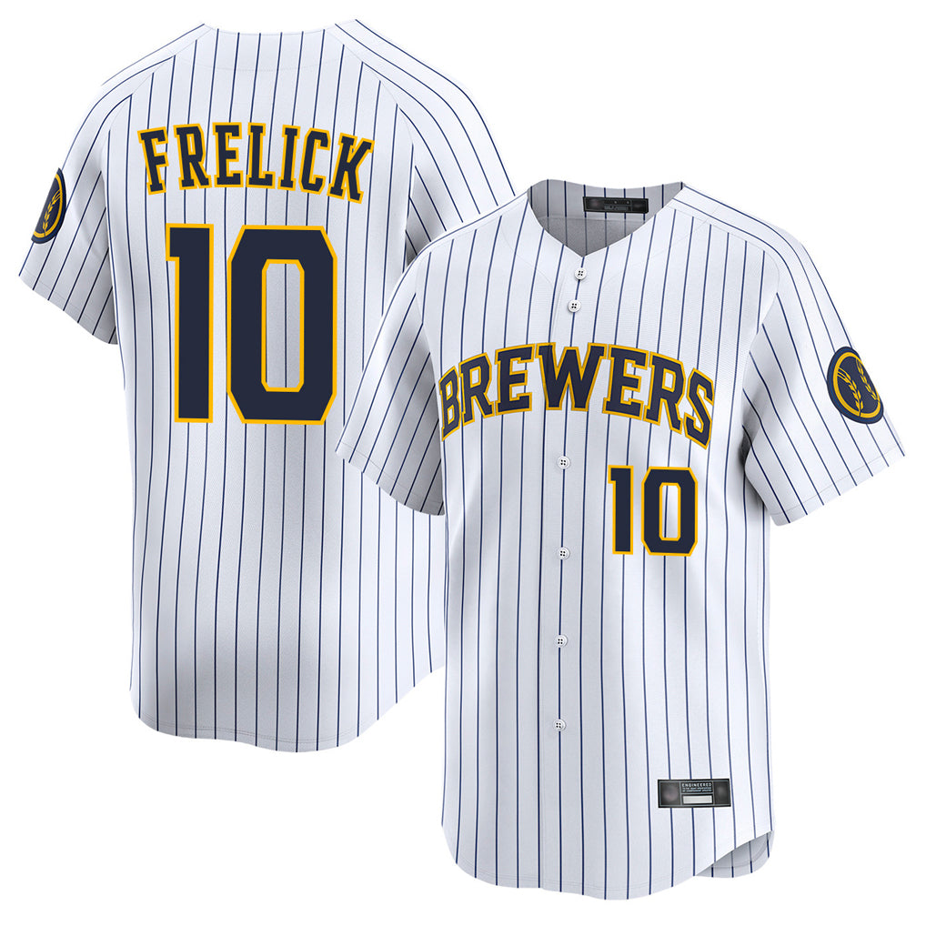 Punc M.Brewers #10 Sal Frelick Player White Stripes Home Limited Game Stitched Jerseys