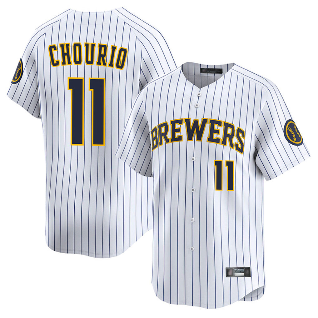 Punc M.Brewers #11 Jackson Chourio Player White Stripes Home Limited Game Stitched Jerseys