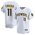 Punc M.Brewers #11 Jackson Chourio Player White Stripes Home Limited Game Stitched Jerseys