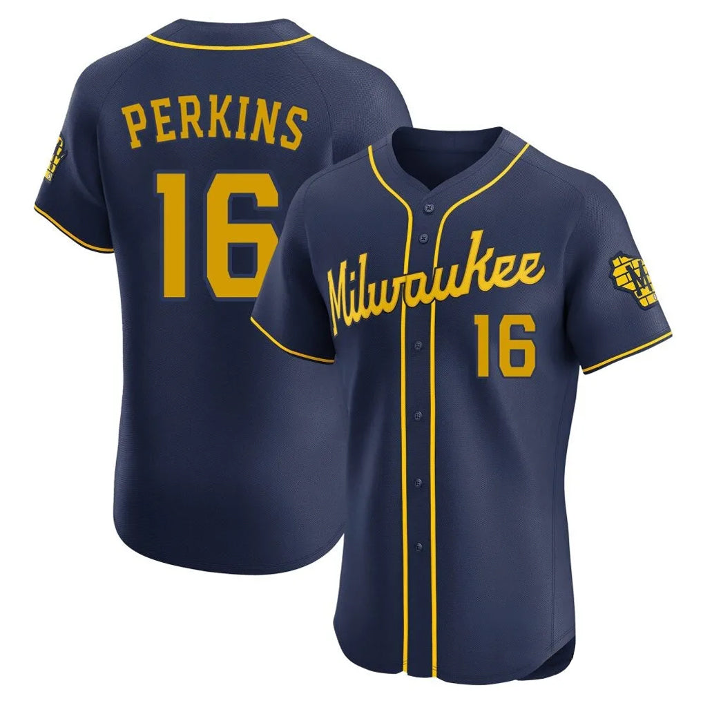 Punc M.Brewers #16 Blake Perkins Player Navy Home Limited Elite Stitched Jerseys