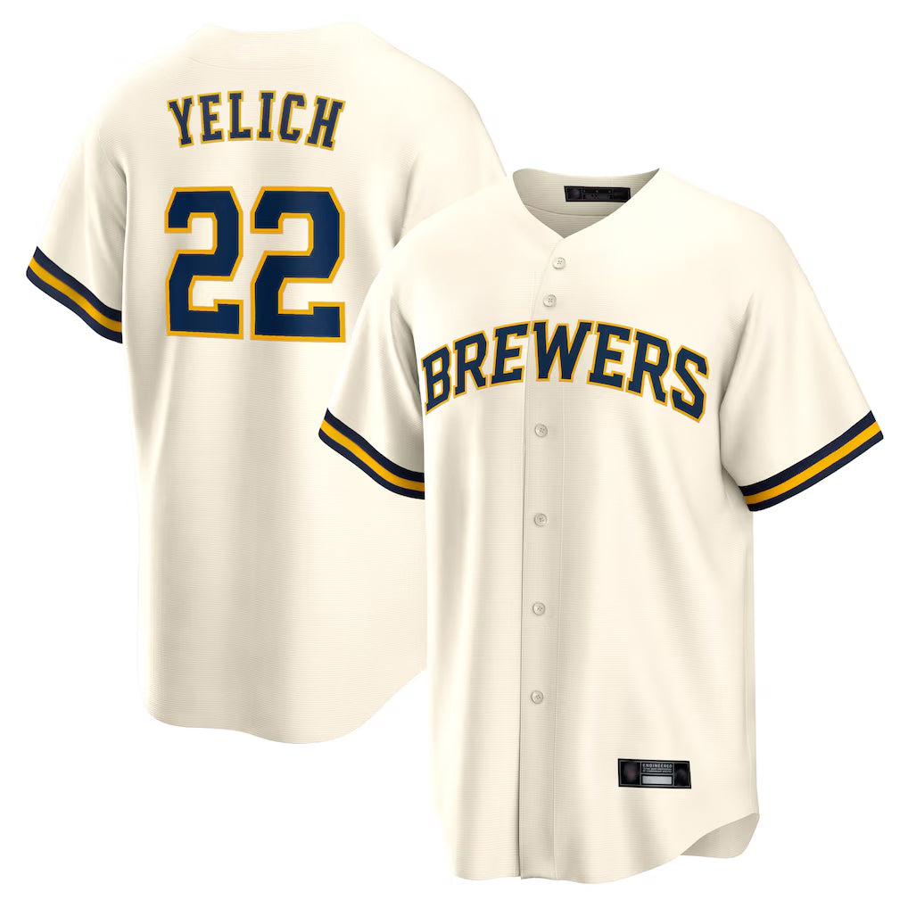 Punc M.Brewers #22 Christian Yelich Player Cream Home Game Stitched Jerseys