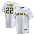 Punc M.Brewers #22 Christian Yelich Player White Stripes Home Limited Stitched Jerseys