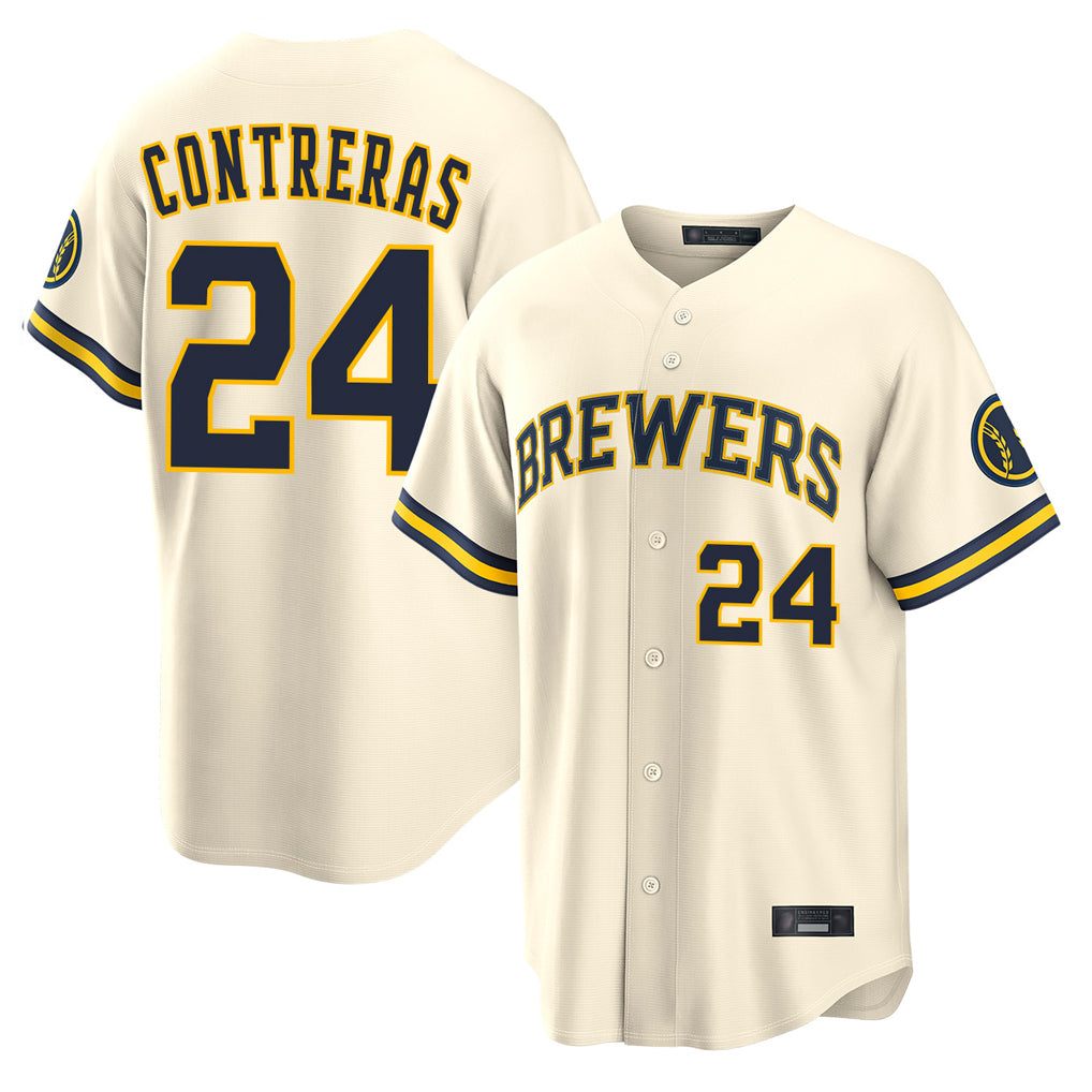 Punc M.Brewers #24 William Contreras Player Cream Home Limited Stitched Jerseys