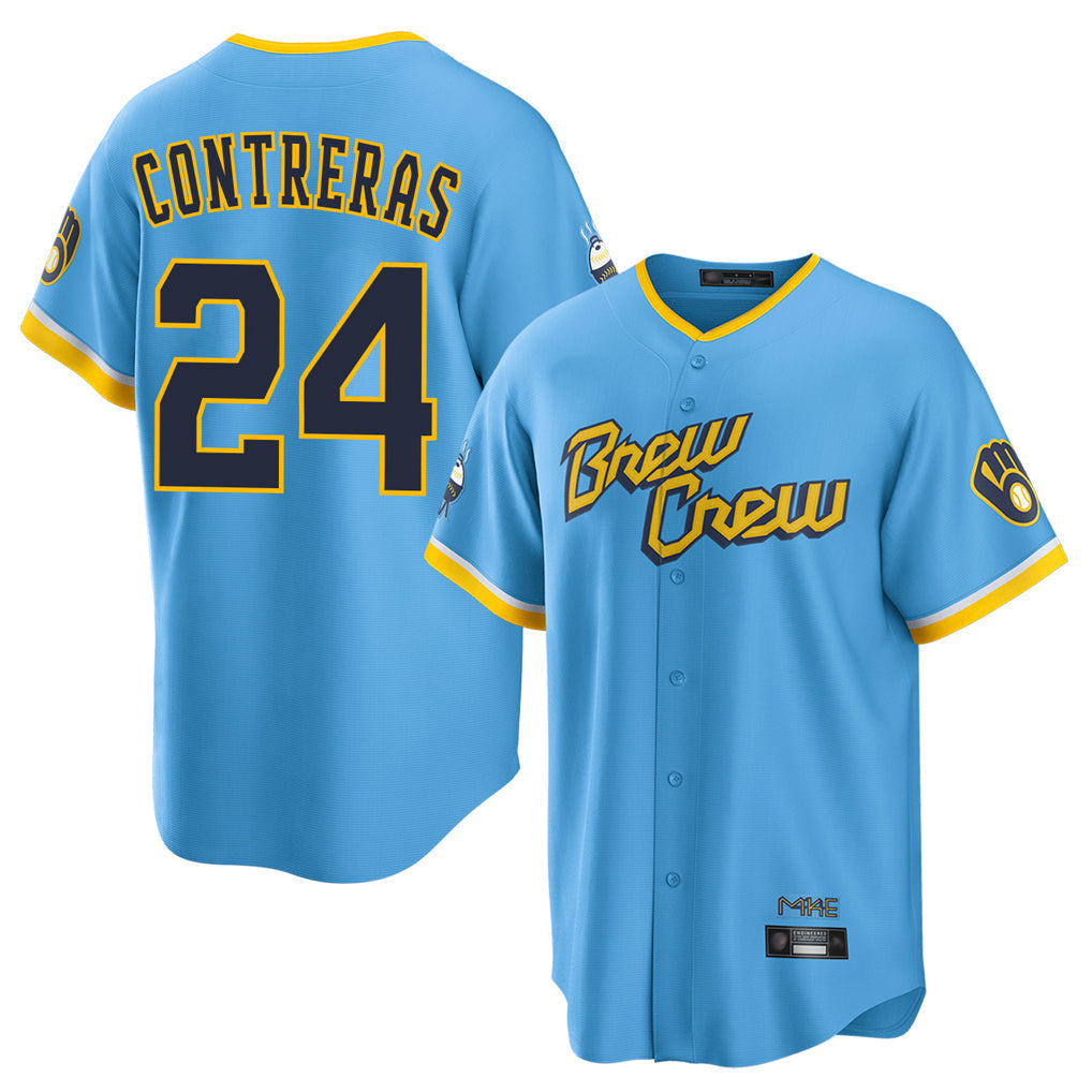 Punc M.Brewers #24 William Contreras Player Light Blue City Connect Home Game Stitched Jerseys