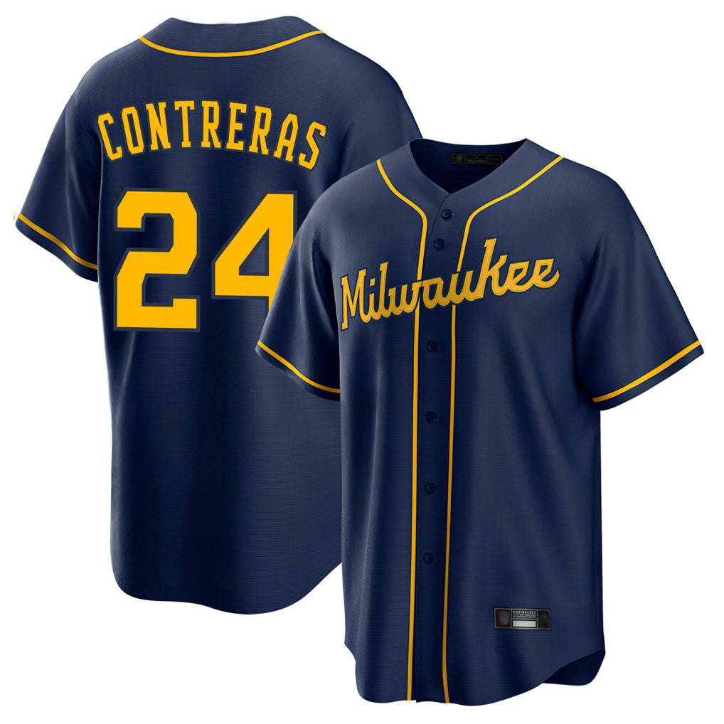 Punc M.Brewers #24 William Contreras Player Navy Home Game Stitched Jerseys